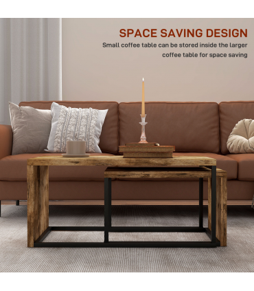 Coffee Table  of 2, Side Table, Tea Table, MDF, Dark Brown, 108W x 30D x 60H cm