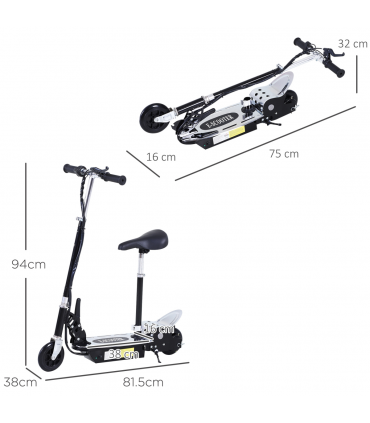 HOMCOM Teen Foldable Electric Scooters Electric Battery 120W w/ Brake Kickstand