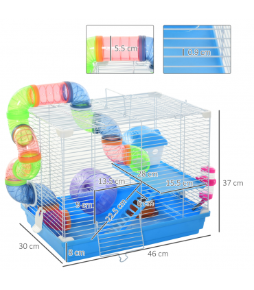 Hamster Cage Carrier Small Animal House w/ Exercise Wheels, Tunnel Tube, Pawhut