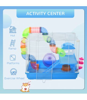 Hamster Cage Carrier Small Animal House w/ Exercise Wheels, Tunnel Tube, Pawhut