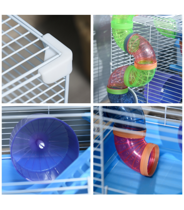 Hamster Cage Carrier Small Animal House w/ Exercise Wheels, Tunnel Tube, Pawhut