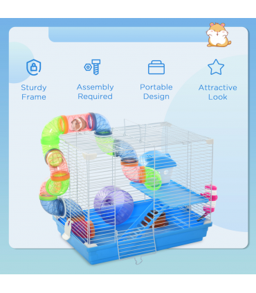 Hamster Cage Carrier Small Animal House w/ Exercise Wheels, Tunnel Tube, Pawhut