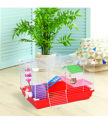 Hamster Cage Pet Animal Travel Cage Box Double Layers Red and White