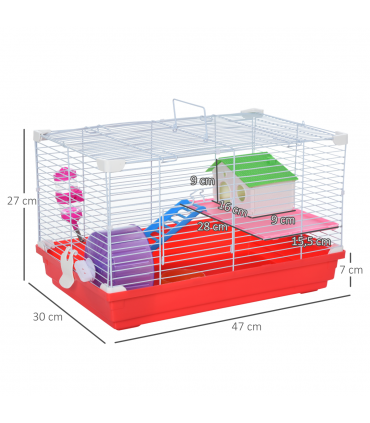Hamster Cage Pet Animal Travel Cage Box Double Layers Red and White