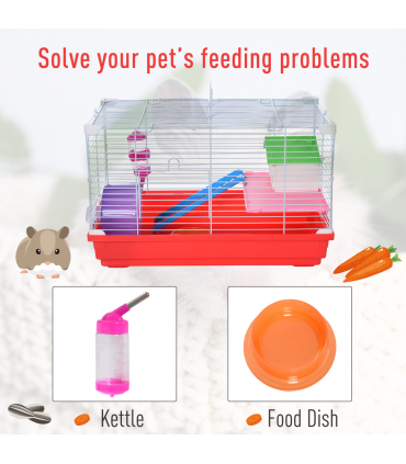 Hamster Cage Pet Animal Travel Cage Box Double Layers Red and White