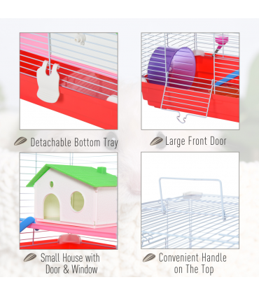 Hamster Cage Pet Animal Travel Cage Box Double Layers Red and White