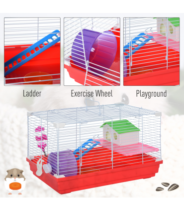 Hamster Cage Pet Animal Travel Cage Box Double Layers Red and White