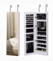 Hanging Mirrored Jewel Storage Cabinet Organiser Lockable w/6 LED White
