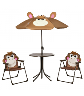 Kids Foldable Four-Piece Garden Set Table, Chairs, Umbrella