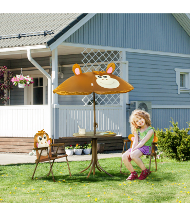 Kids Foldable Four-Piece Garden Set Table, Chairs, Umbrella