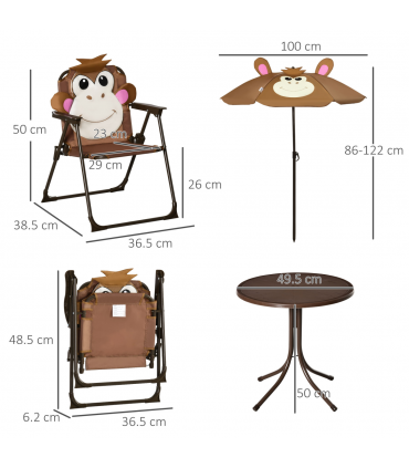 Kids Foldable Four-Piece Garden Set Table, Chairs, Umbrella