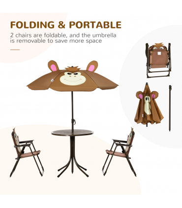 Kids Foldable Four-Piece Garden Set Table, Chairs, Umbrella
