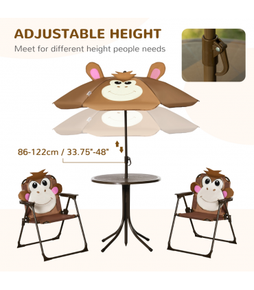 Kids Foldable Four-Piece Garden Set Table, Chairs, Umbrella