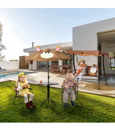 Kids Foldable Four-Piece Garden Set Table, Chairs, Umbrella