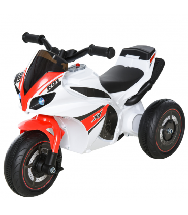 Kids Ride-On Police Bike 3-Wheel Vehicle w/ Music Lights White 48H x 74L x 39Wcm