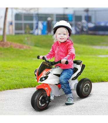 Kids Ride-On Police Bike 3-Wheel Vehicle w/ Music Lights White 48H x 74L x 39Wcm