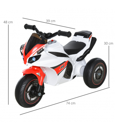 Kids Ride-On Police Bike 3-Wheel Vehicle w/ Music Lights White 48H x 74L x 39Wcm