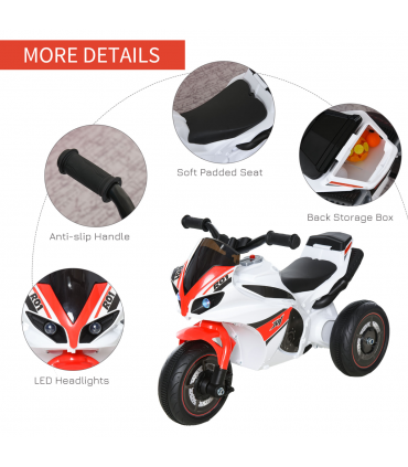 Kids Ride-On Police Bike 3-Wheel Vehicle w/ Music Lights White 48H x 74L x 39Wcm