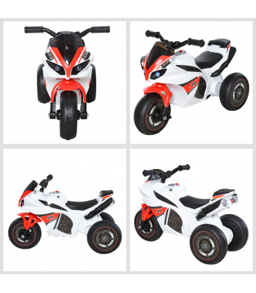 Kids Ride-On Police Bike 3-Wheel Vehicle w/ Music Lights White 48H x 74L x 39Wcm