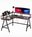 MDF Black 130cm x 140cm x 93cm L-Shape Corner Gaming Desk Shelf Workstation