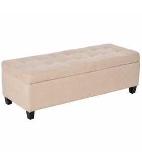 Linen Storage Ottoman Bench Padded w/ Tufting Hinged Lid Wood Frame Feet Beige