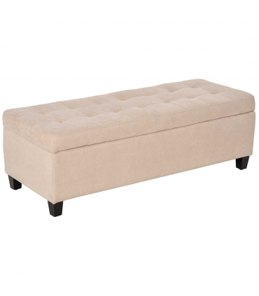 Linen Storage Ottoman Bench Padded w/ Tufting Hinged Lid Wood Frame Feet Beige