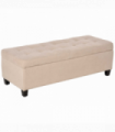 Linen Storage Ottoman Bench Padded w/ Tufting Hinged Lid Wood Frame Feet Beige