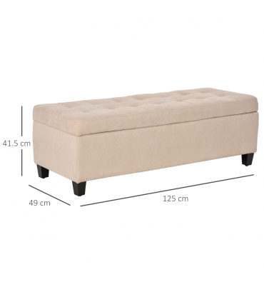 Linen Storage Ottoman Bench Padded w/ Tufting Hinged Lid Wood Frame Feet Beige