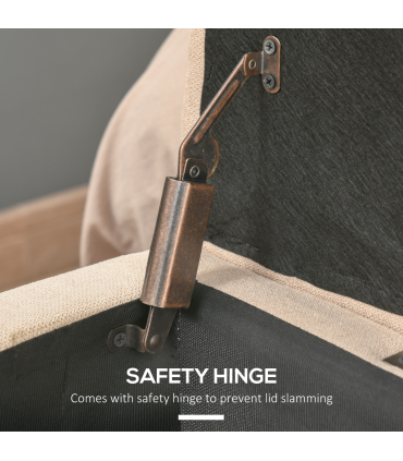 Linen Storage Ottoman Bench Padded w/ Tufting Hinged Lid Wood Frame Feet Beige