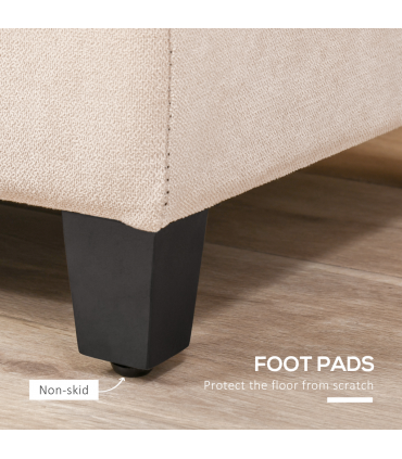 Linen Storage Ottoman Bench Padded w/ Tufting Hinged Lid Wood Frame Feet Beige