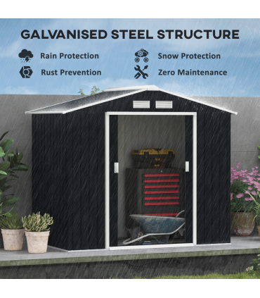 Lockable Garden Shed Large Patio Roofed Foundation 7ft x 4ft,Grey Vent