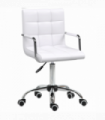 Mid Back PU Leather Home Office Chair Swivel Desk Chair with Arm, Wheel, White