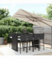 vidaXL 9 Piece Garden Bar Set with Cushions Black Poly Rattan