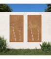 vidaXL Garden Wall Decorations 2pcs 105x55cm Corten Steel Flower Design