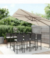 vidaXL 9 Piece Garden Bar Set with Cushions Black Poly Rattan