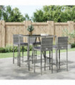 vidaXL 5 Piece Garden Bar Set with Cushions Grey Poly Rattan