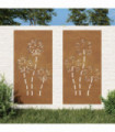 vidaXL Garden Wall Decorations 2pcs 105x55cm Corten Steel Flower Design