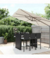 vidaXL 7 Piece Garden Bar Set with Cushions Black Poly Rattan