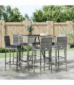 vidaXL 7 Piece Garden Bar Set with Cushions Grey Poly Rattan