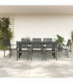 vidaXL 9 Piece Garden Dining Set Black Steel and Textilene