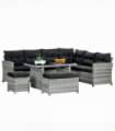 Outsunny 5 PCs Rattan Garden Furniture Set with Stools, Table, Cushion, Grey