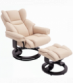 Padded PU Leather Manual Reclining Armchair Sofa Chair w/ Footstool Cream