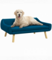 PawHut Dog Sofa Bed Raised Couch with Wooden Frame and Soft Cushion, Blue