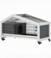 PawHut Rabbit Cage with Water Bottle, Wheels, Plastic Slide-Out Tray Dark Grey