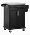 Rolling Kitchen Cart Storage Trolley with Drawer Towel Rail Steel Black HOMCOM