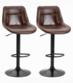 Set of 2 Kitchen Stools, 360 Degree Swivel Bar PU Leather Brown
