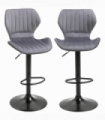 Set of 2 Velvet-Touch Fabric Adjustable Swivel Chairs with Footrest, Grey