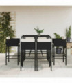 vidaXL 7 Piece Garden Bar Set with Cushions Black Poly Rattan
