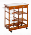 Wooden Kitchen Trolley Tile Top W/6-Bottle Wine Rack Island Butcher