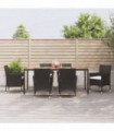 vidaXL 7 Piece Garden Dining Set with Cushions Black Poly Rattan